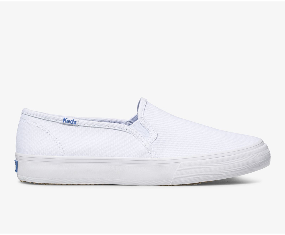 Keds Womens Slip Ons White - Double Decker Canvas - 520AOQGIU